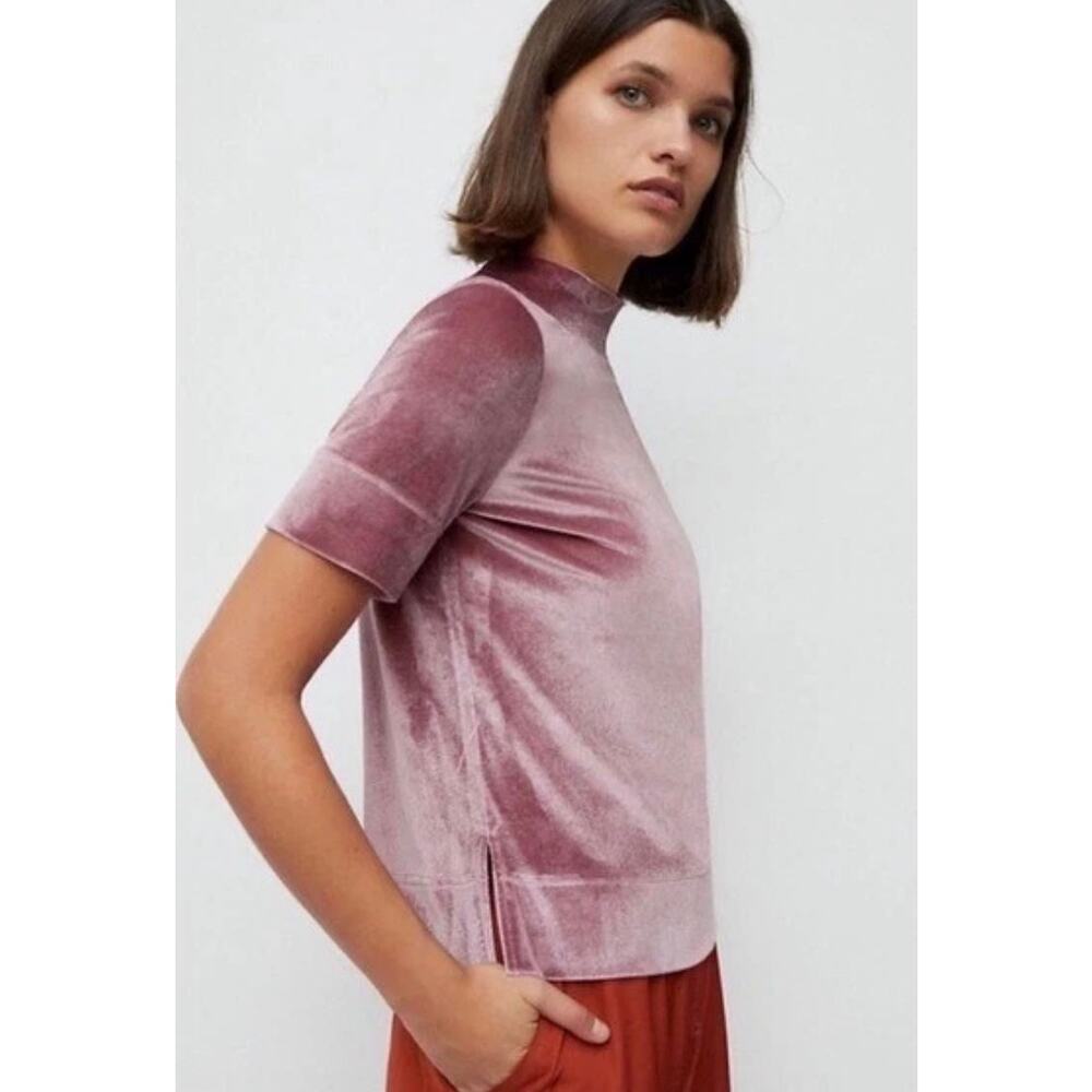ANTHROPOLOGIE Krishna Crushed Velvet Mock Neck Top Dusty Rose Pink Size Small